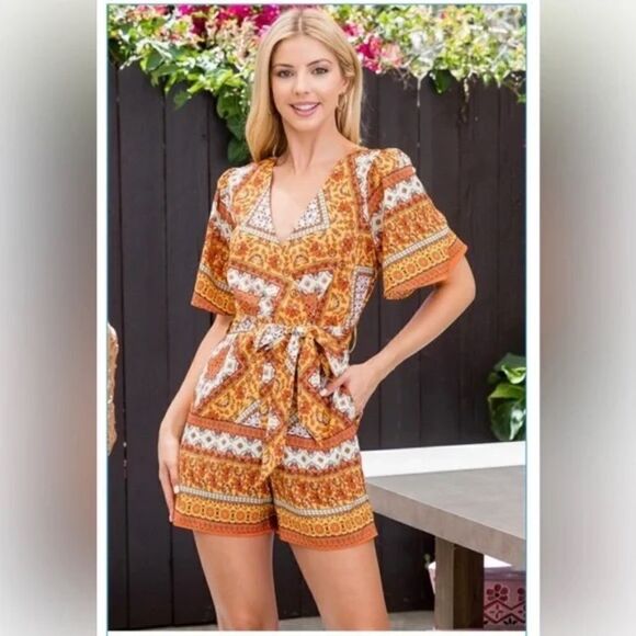 Milk & Honey Printed Romper Orange - Picture 3 of 4